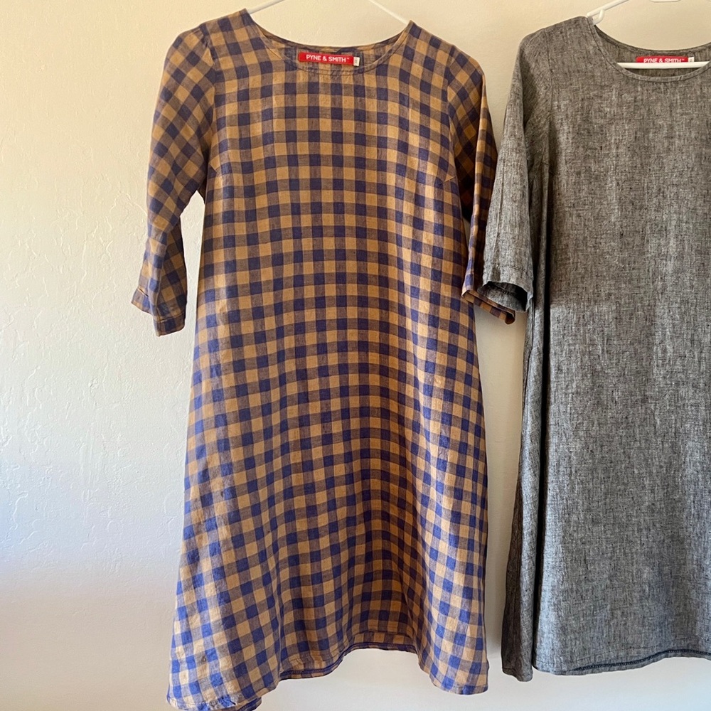 Pyne & Smith no. 29 linen swingy dress XS Guernsey Check